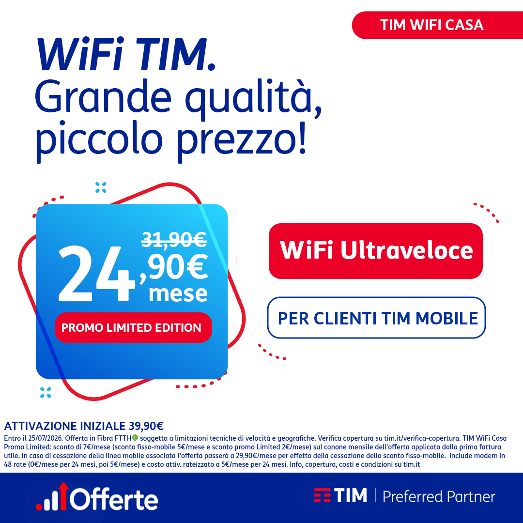 Offerta TIM WiFi Casa — Fibra Ultraveloce a 24,90€/mese