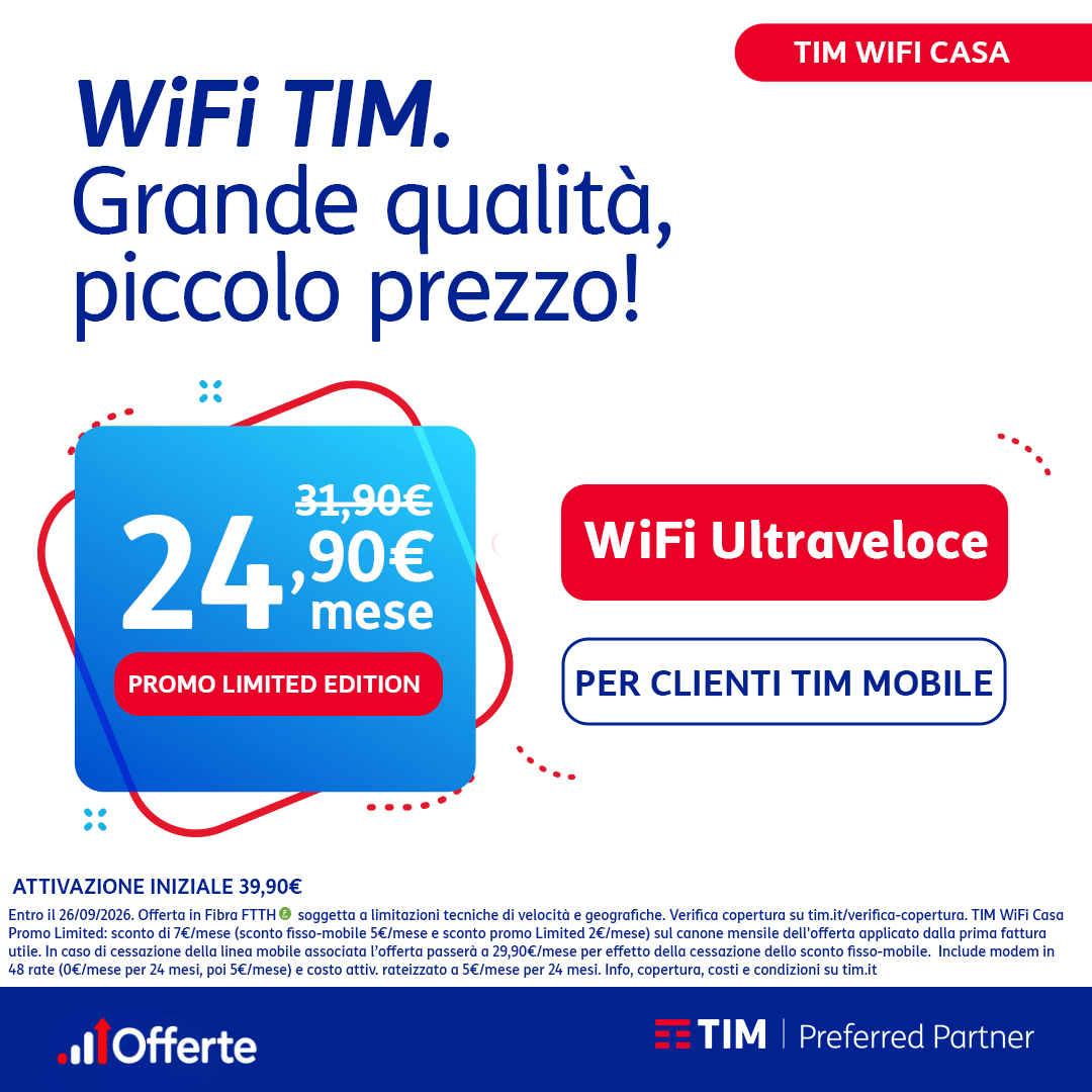 Offerta TIM WiFi Casa — Fibra Ultraveloce a 24,90€/mese