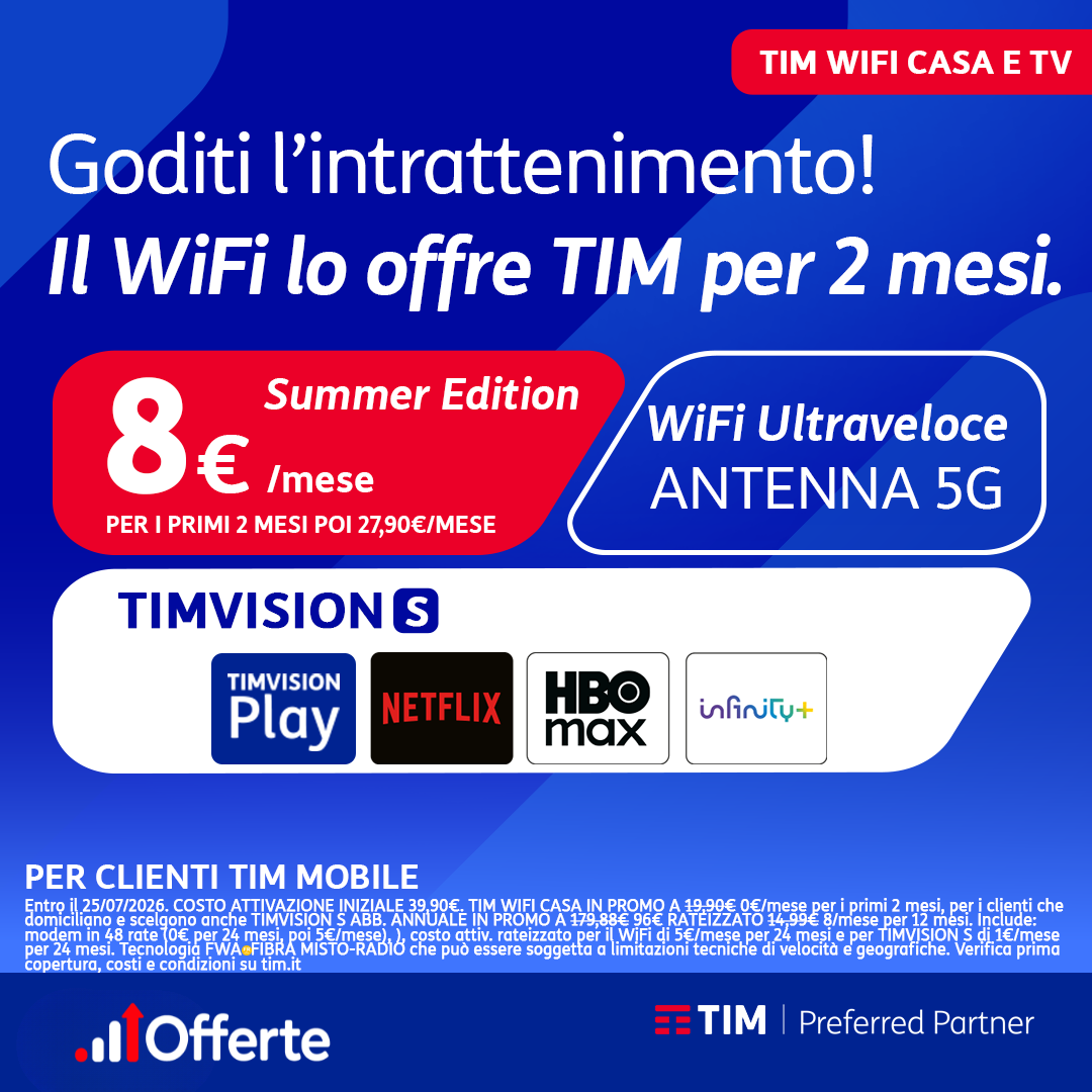 Offerta TIM WiFi Casa e TV Summer Edition – 8€ al mese