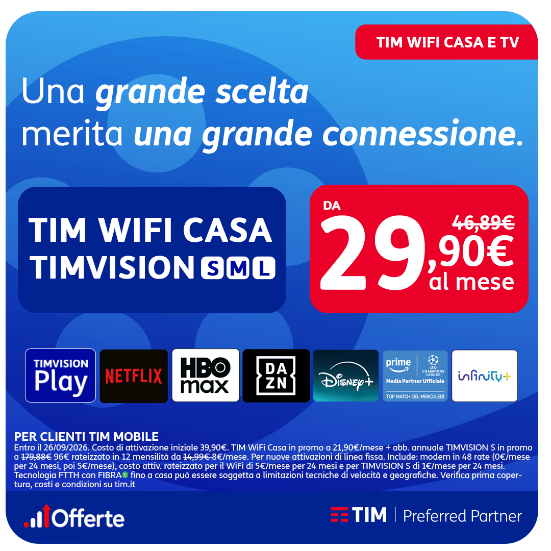 Offerta Una grande scelta merita una grande connessione: Fibra FTTH e Intrattenimento Inclusi